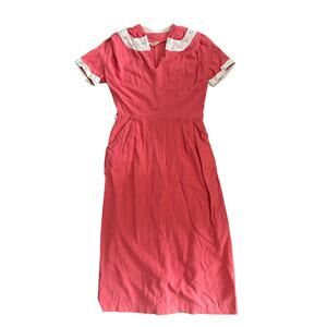 Kerry Brooke- See Measurements- dark salmon pink- floral collar- fair condition